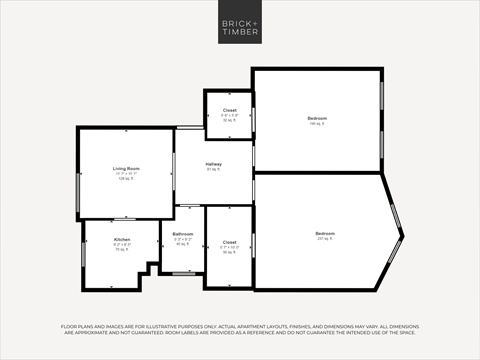 Floor plan for 2 beds, 1 bath, 930 sqft